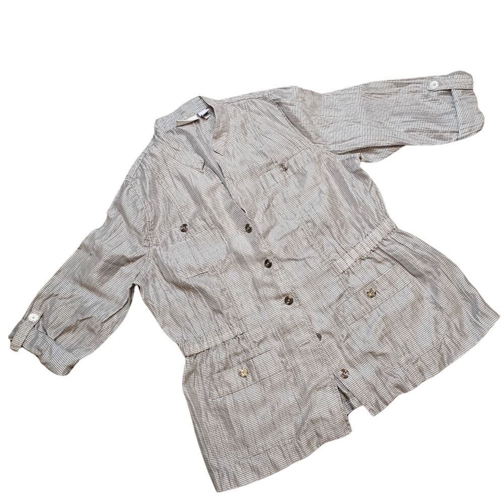 Chico's Linen Blend Silver Shimmer Lightweight Jacket Space Cyber Dystopia SizeL